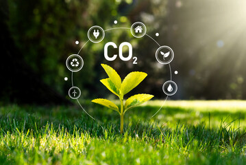Carbon dioxide emissions, carbon footprint concept - obrazy, fototapety, plakaty