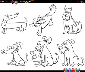 cartoon dogs animal characters set coloring page