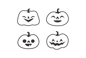 Jack o lantern icons. Halloween carved pumpkins simple illustrations.
