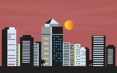 City-skyline-concept-illustration-construction-background-with-sun