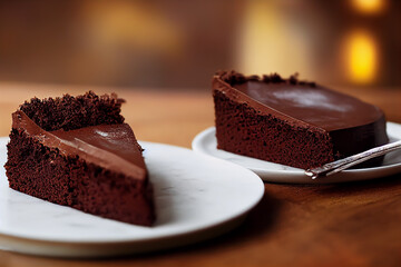 Delicious chocolate cake slice - obrazy, fototapety, plakaty