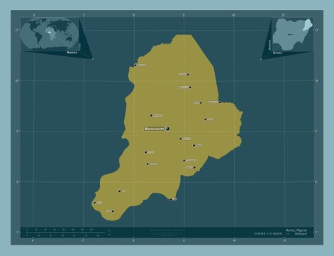 Borno, Nigeria. Solid. Labelled points of cities