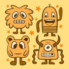 Collection set monster cute kawaii Doodle Illustration hand drawn sketch for tattoo, stickers, etc