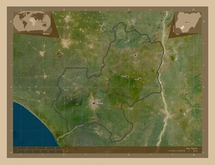 Edo, Nigeria. Low-res satellite. Labelled points of cities