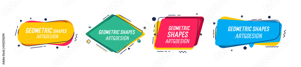 Aufkleber Set of modern organic shapes. Fluid vector trendy elements. Template graphics with geometric speech bubbles and banners with frames to put your own text