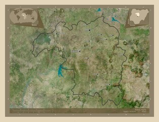 Kaduna, Nigeria. High-res satellite. Labelled points of cities