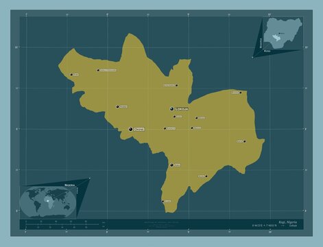 Kogi, Nigeria. Solid. Labelled points of cities