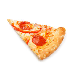 Slice of delicious classic italian pizza with Mozzarella, ham, pepperoni sausage and pepper