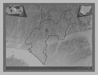 Ondo, Nigeria. Grayscale. Labelled points of cities