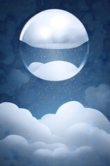 beautiful winter snowglobe podium for product display with colorful clouds in moody greys and blues blank background. high quality digital art. rendering illustration.