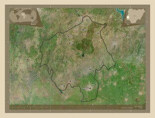 Oyo, Nigeria. High-res satellite. Labelled points of cities