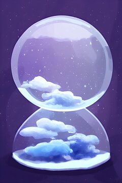 beautiful winter snowglobe podium for product display with colorful clouds in moody greys and blues blank background. high quality digital art. rendering illustration.