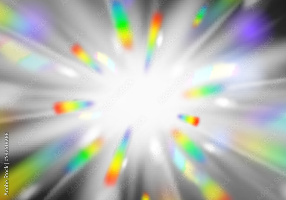 Poster vector explosion background with rainbow ray in anime style. abstract lighting of ray and beam flash