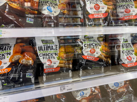 Seattle, WA USA - circa September 2022: Close up view of Gardein plant based chicken products for sale inside a Target store.