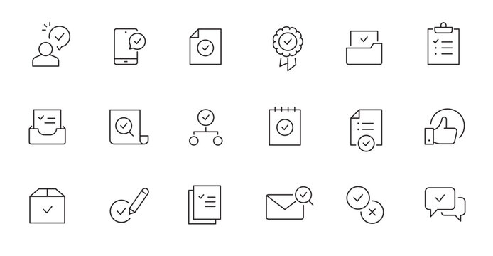 Check mark, quality control line icon. Approve sign, business quarantee mark outline editable stroke icon. Document confirm vector illustration.