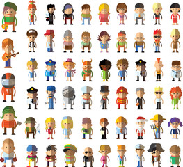 Big set of different professions flat cartoon characters. Group of workers isolated on white background.