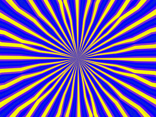 Blue yellow mandala, rays, background with sunburst