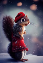 Adorable squirrel with red hat, Christmas 