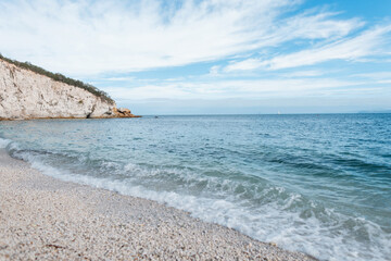 Beautiful sea view with beach and rock on the island of Elba, Italy