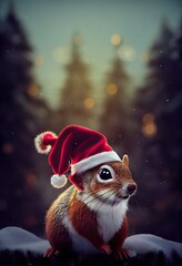 Adorable squirrel in the snow Santa inspired clothes 