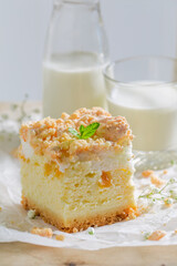 Delicious and homemade cheesecake made of fresh peach and cream