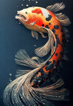 Vertical digital artwork of a golden fish