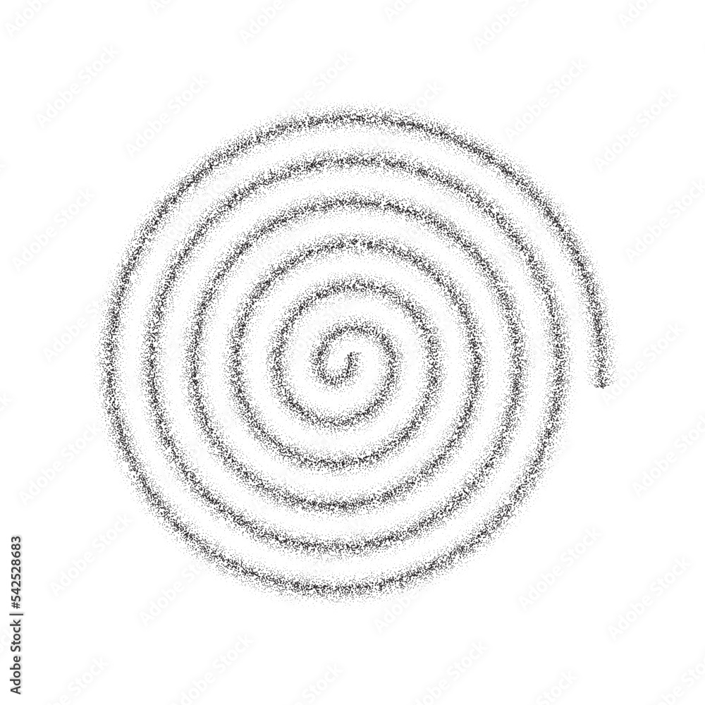 Aufkleber Dotted spiral shape. Stippled thin helix. Sand grain texture swirl or twirl element. Dot work spin symbol