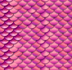 Realistic seamless pattern of pink tail scales of a fairy tale mermaid, siren. Fish scale seamless texture vector