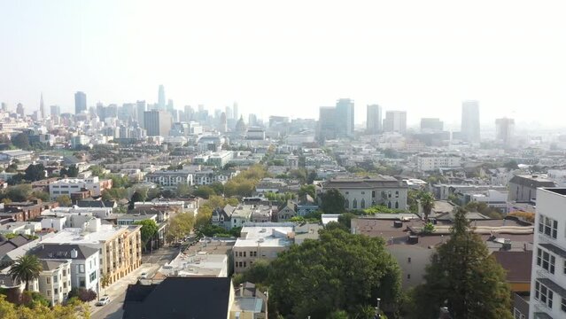 Aerial Of San Francisco Skyline Revealing The Neighborhood Of The 