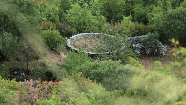 Old threshing floor. Stone threshing floor on the mountain