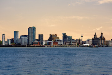 The famous Liverpool Skyline as seen from across the River Mersey in New Brighton.