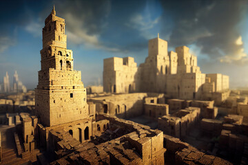 Ancient Babylon with Babel tower - obrazy, fototapety, plakaty