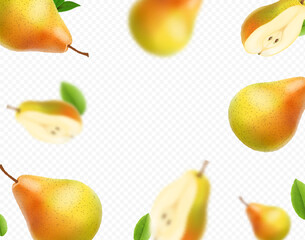 Fototapeta na wymiar Pear falling background. Fresh fruit realistic vector illustration