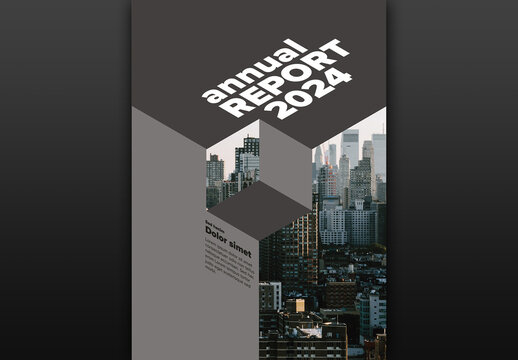 Dark Annual Report Front Cover Page Template with Isometric Photo Masks