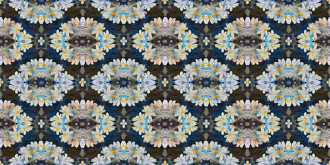 Wildflower rustic damask seamless border. Geometric antique floral for vintage decorative edging. Cottagecore fashion repeat ribbon.