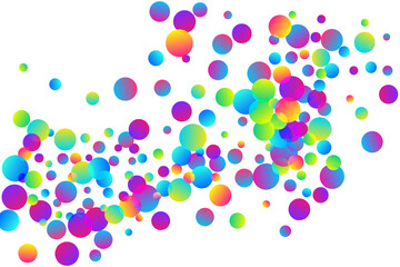 Decorative flying confetti scatter vector illustration. Rainbow round elements new year decor. Surprise burst falling confetti. Holiday celebration decoration background. Joy particles.