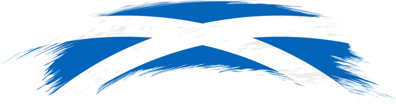 Flag of Scotland in rounded grunge brush stroke.