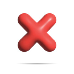 Fototapeta premium Red Cross 3d Render Icon. Reject sign. Red check mark. Negative symbol. No 3D icon. Design element for web applications and printing. Vector illustration cartoon design. Isolated on white background.