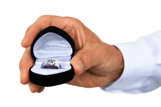 Gesture series: hand presents a brilliant as a gift.