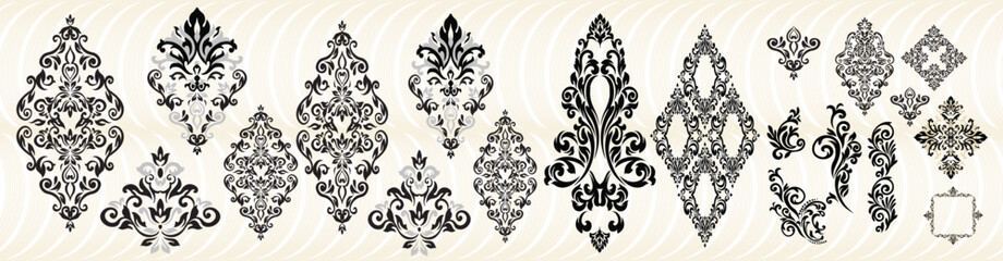 Oriental vector damask patterns for greeting cards and wedding invitations.