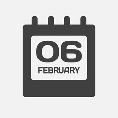 Icon day date 6 February, template calendar page