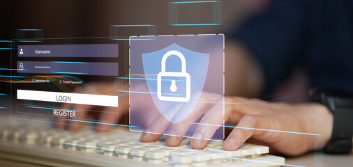 cyber security, login and password. information security and encryption, secure access to user's personal information, secure Internet access, cybersecurity. IT Specialist Uses Laptop in Data Center.