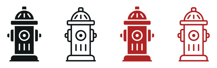 Set of fire hydrant icons. Fire hydrant silhouette, water hydrant symbol. Vector illustration.