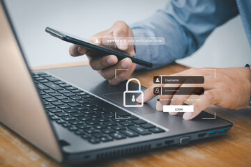 Concept of multi-factor authentication, cyber security in two-step verification, information...