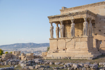 Beautiful view of the Acropolis and Erechtheion in Athens, Greece