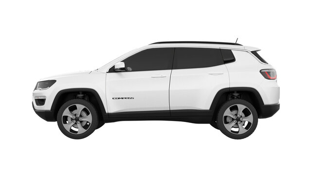white JEEP COMPASS, side view, 3d rendering of PNG transparent car	
