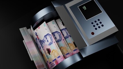 200 Ukrainian hryvnia in cash dispenser. Withdrawal of cash from an ATM. Financial transaction in...