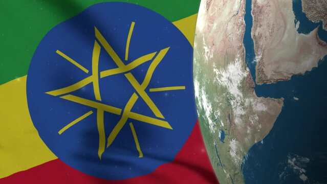 Ethiopia Flag and Ethiopia Map on Earth Globe