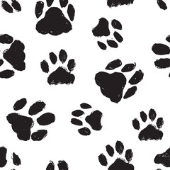 Paw Print vector seamless pattern Ink Dogs Paw, Cat Paw.