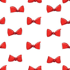 Holiday Design for product packaging. Festive design Seamless pattern with sketch Red Bow on a white background vector.